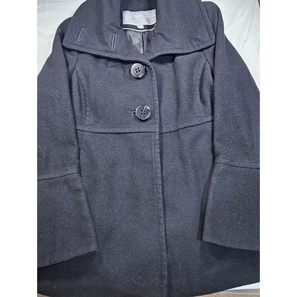 Jessica Simpson Black Wool Blend Pea Coat Portrait Collar Button Front Jacket L